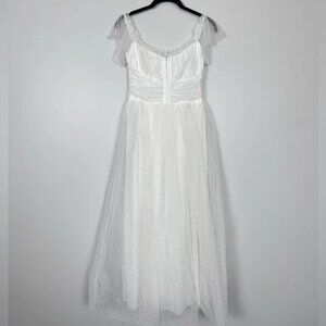 LULUS Regal Radiance White Tulle Bustier Midi Dress